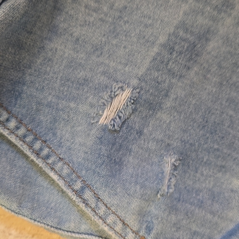 Aerie Distressed Drawstring Waist Raw Edge Jean Shorts - Picture 5 of 7